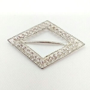 Vtg. Rhinestone Belt Buckle Clear Rhinestone Silver Tone Diamond Shape